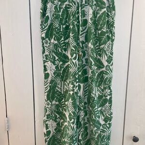 Green and White Tropical Print Pants